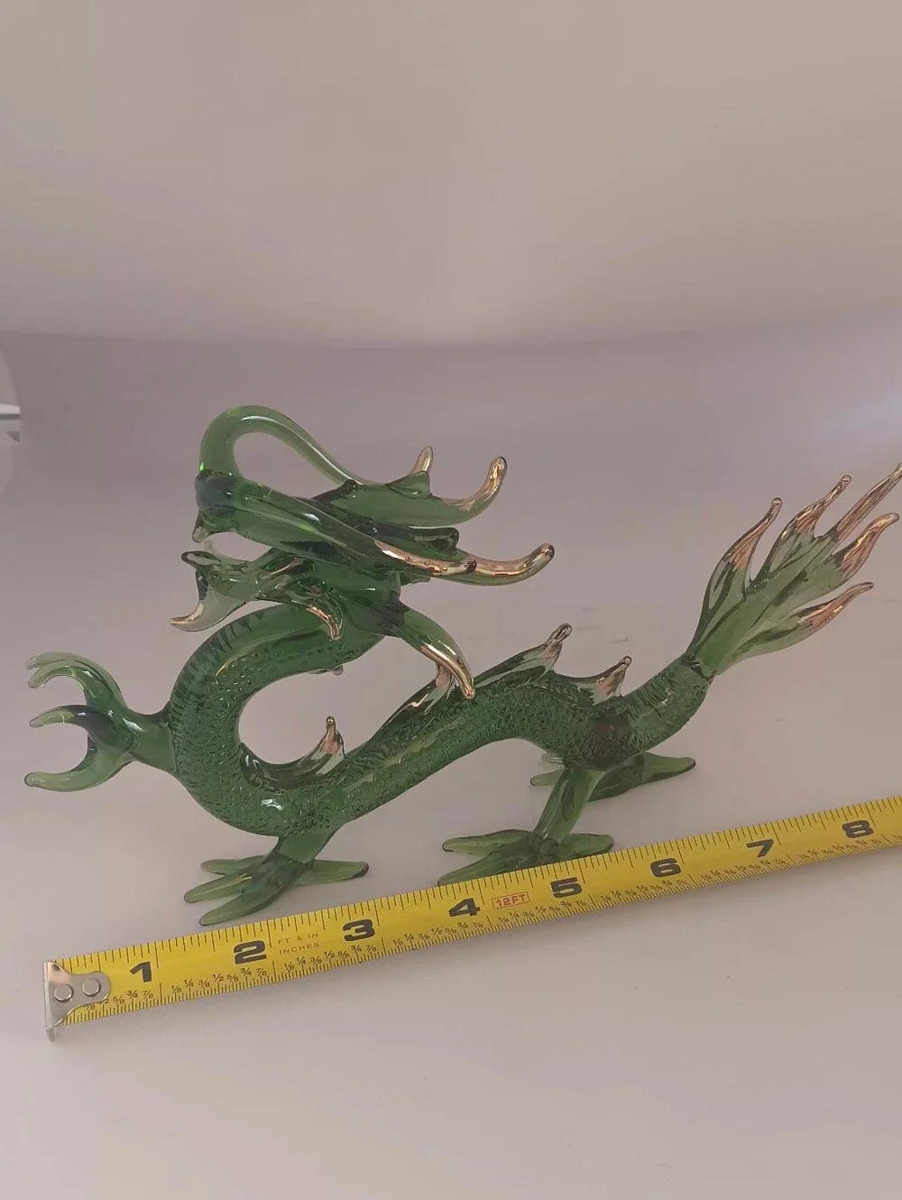 Green Glass Dragon Figurine - Decorative Reptile Accent